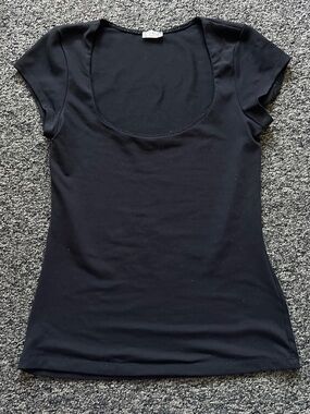 Free People Black Scoop Neck Short Sleeve Tee